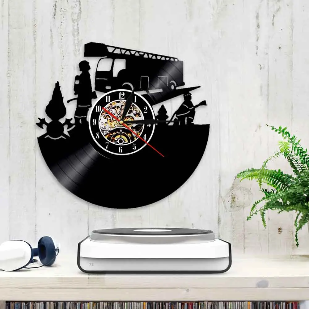 Настенные часы пожарный с виниловой пластиной пожарная машина | Дом и сад