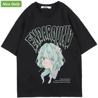 nicedaily t shirt women green hair girl cartoon anime printed o neck streetwear japanese harajuku fashion women clothing summer