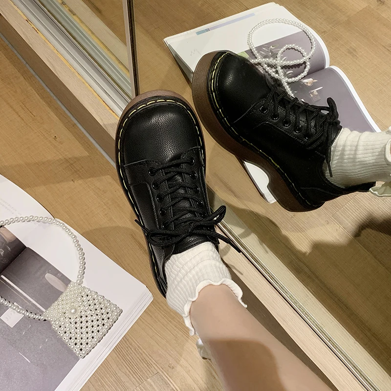 

Summer Shoes Ladies Oxfords Women's Casual Female Sneakers Clogs Platform Round Toe Flats British Style 2021 Leather Creepers Ne