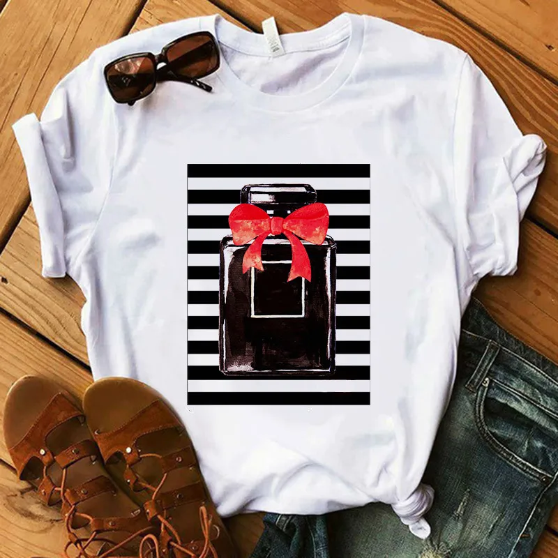 

Perfumer Floral Stripe T Shirt Women Shirt Summer Shirt Lady Luxury Brand Streetwear T-shirt Tops Graphic Tees Women Kawaii
