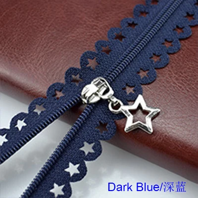 Dark Blue Zippers 2 шт./лот 25 см Звезды Кружева молнии для одежды декоративные молнии Швейные аксессуары ручной работы цвета молнии со звездами слайдер - Цвет: Dark Blue Zippers