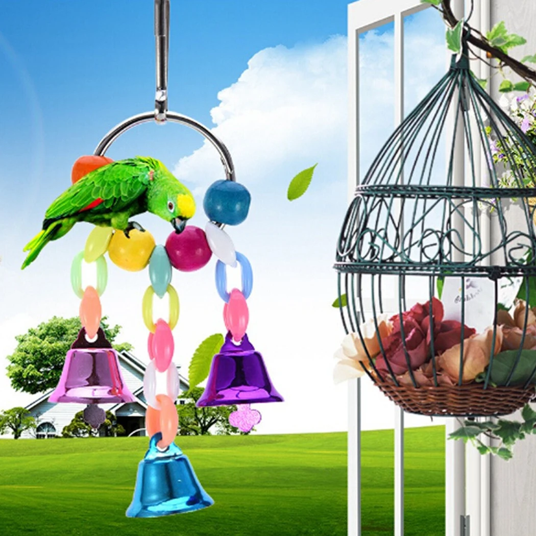 

Bird Bell Toy Simple Metal Handing Bird Bell Colorful Bead Bird Chew Toy Parrot Bird Cage Hanging Toy Funny Toy Training Toys