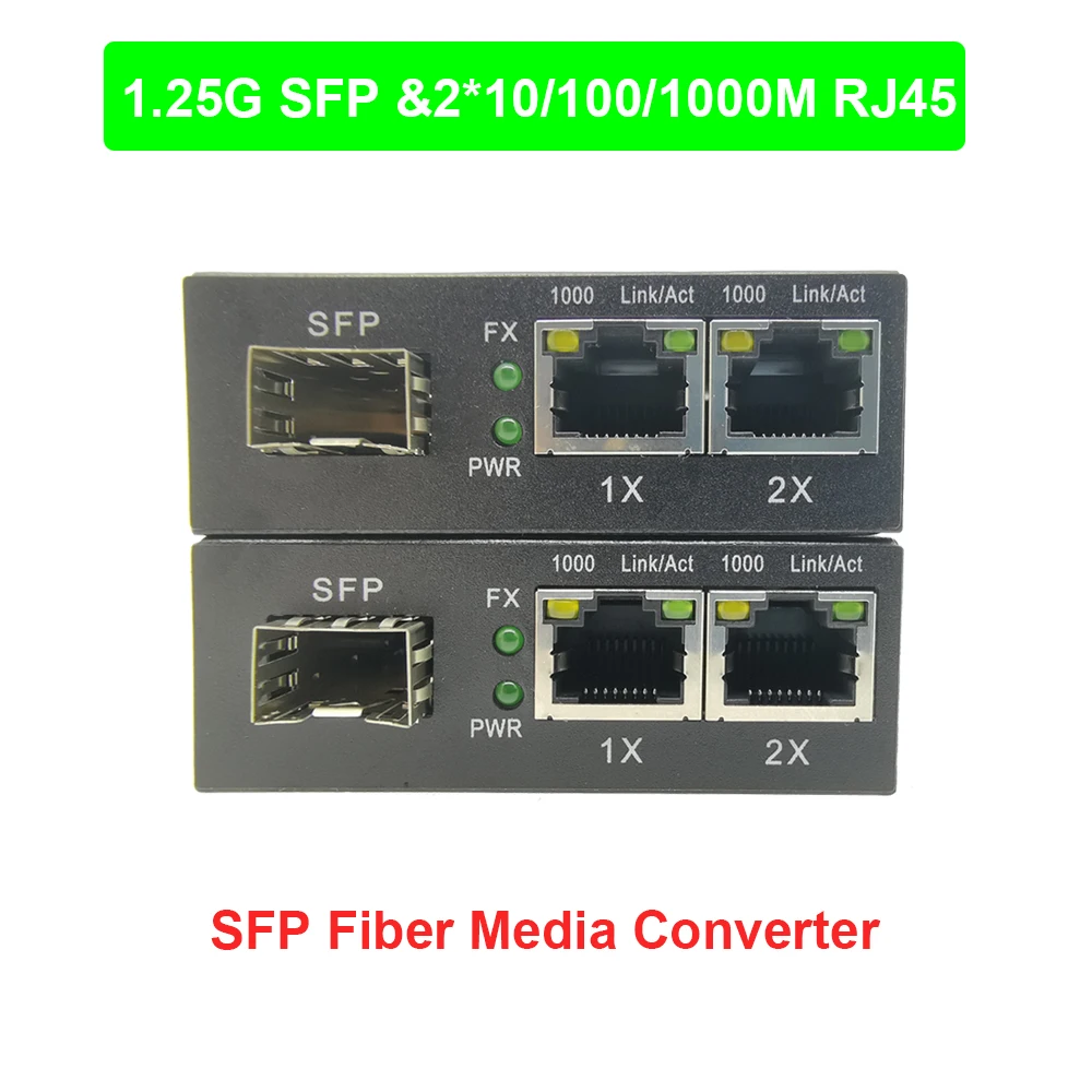 2 шт. конвертер SFP на 2*10/100/1000 м RJ45 гигабитный медиаконвертер 1000 Мбит/с