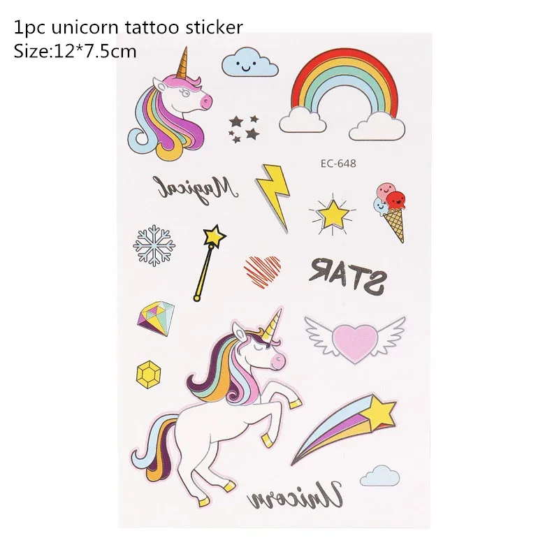 Tattoo C Вечерние ободки с единорогом для девочек, ободок для волос с русалочкой, лента с единорогом, бант для волос, аксессуары для дня рождения, Детские вечерние украшения - Цвет: Tattoo C