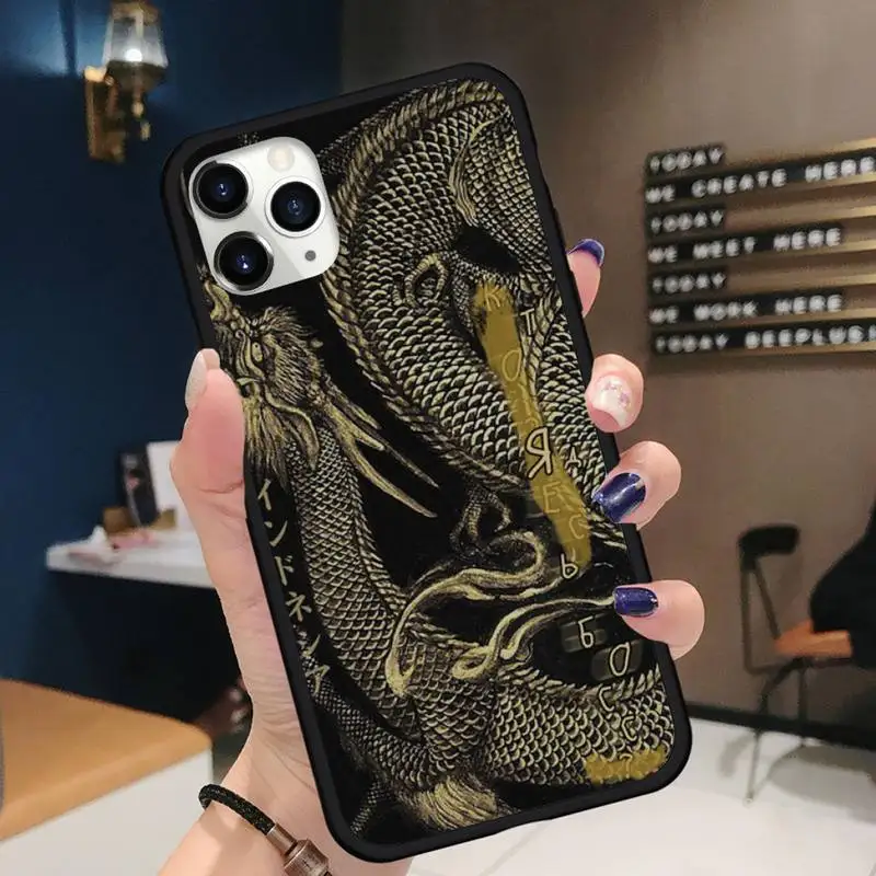 

Texture black dragon cool Phone Case for iPhone 11 12 pro XS MAX 8 7 6 6S Plus X 5S SE 2020 XR Soft silicone Shell Cover