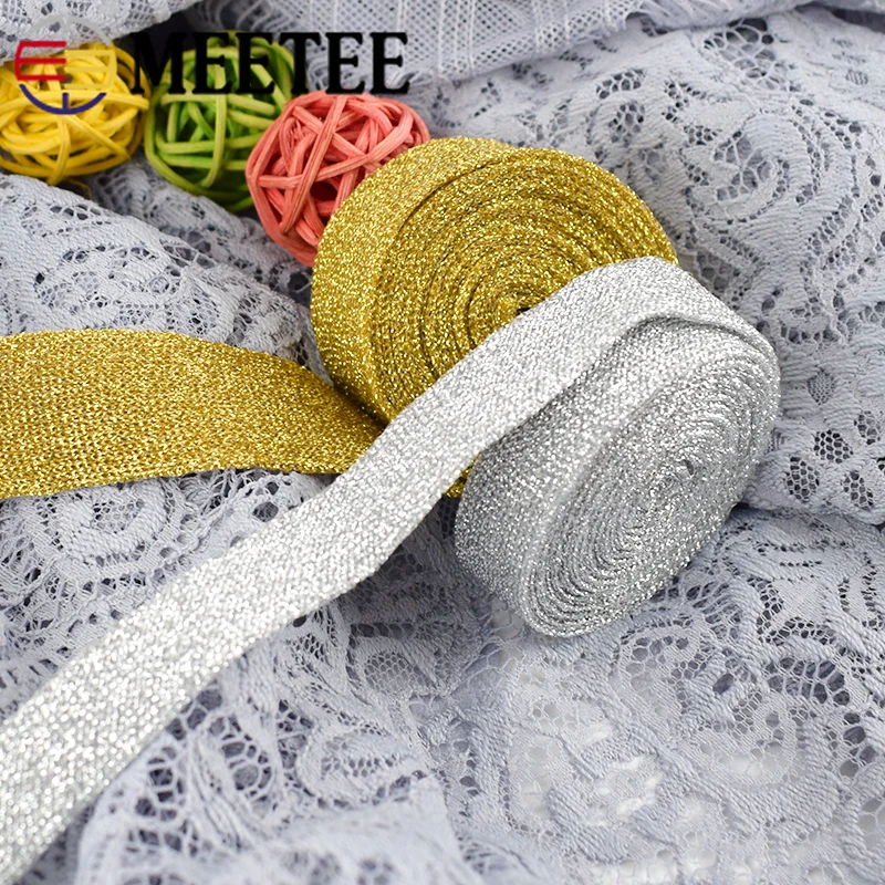 30 метров полиэстер вязание Золото Серебро тесьма спортивные штаны ткань сторона
