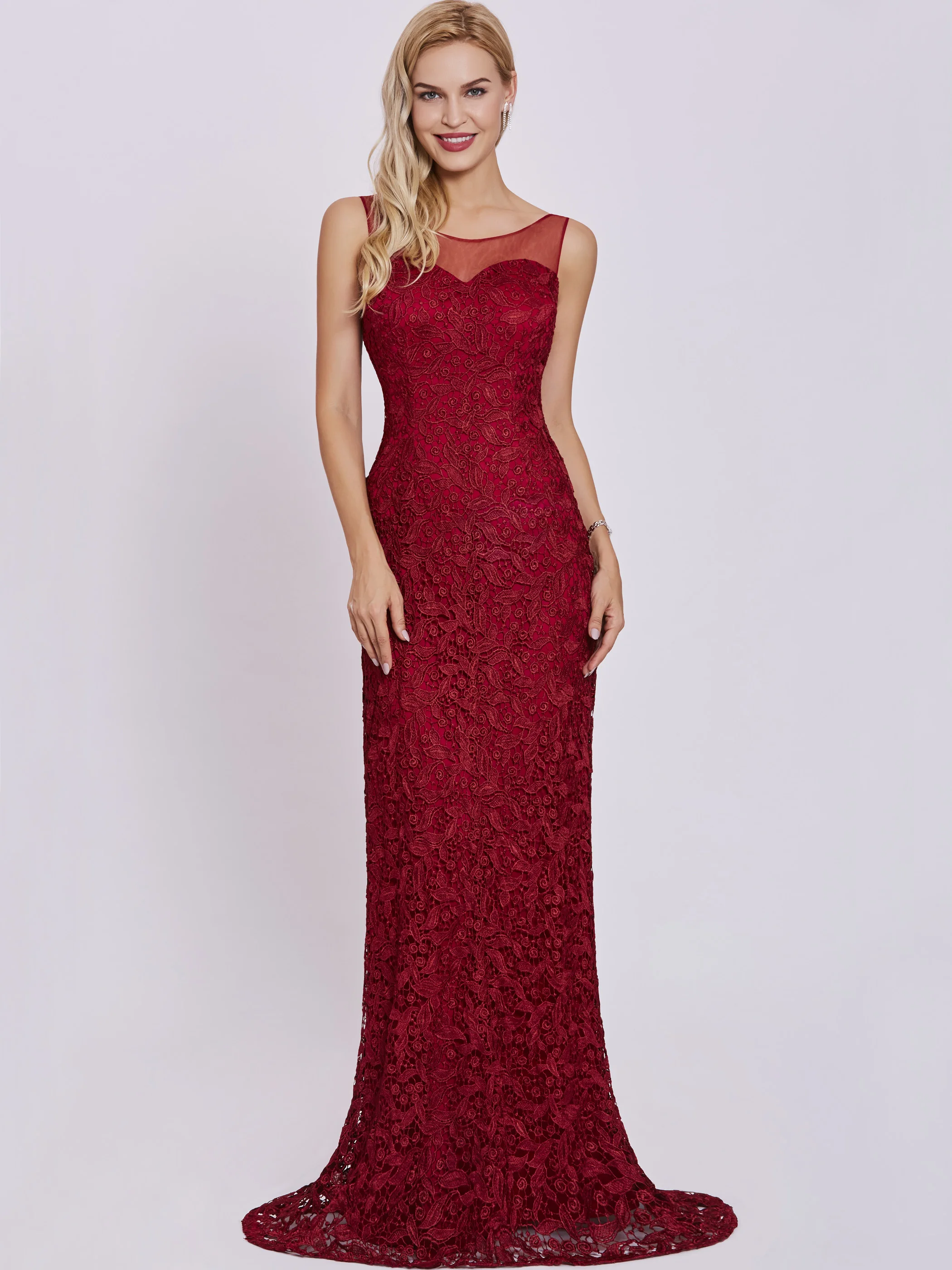 

Dressv Scoop Neck Evening Dress Burgundy Sleeveless Sheath Floor Length Gown Women Formal Long Evening Dresses Clearance Sale