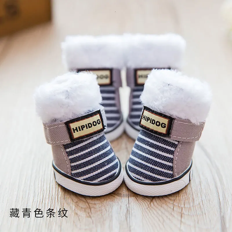 Теплая Обувь для собак Флисовые ботинки Дизайн в полоску Зимняя обувь на липучке