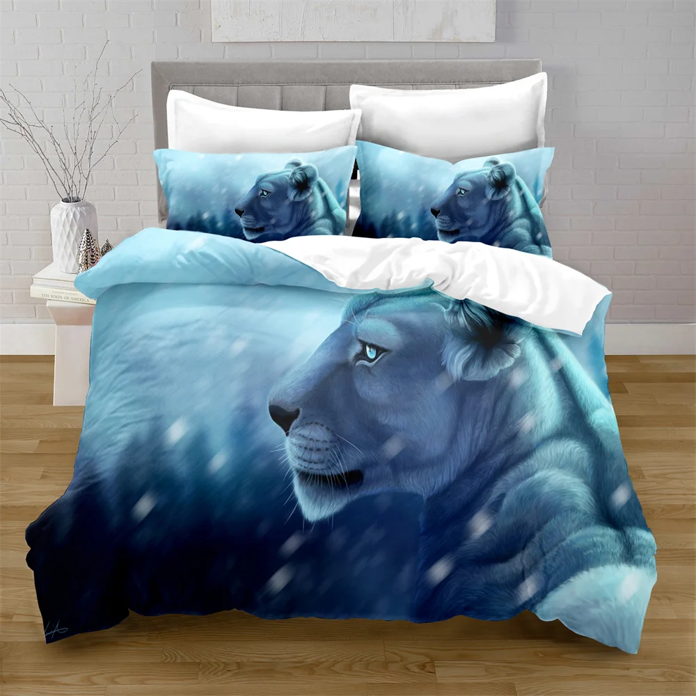 

3D Printing Animal Style Quilt Cover with Pillowcase Bedroom Decoration Queen Size Lion Bedding Bedroom Set King Size Bed