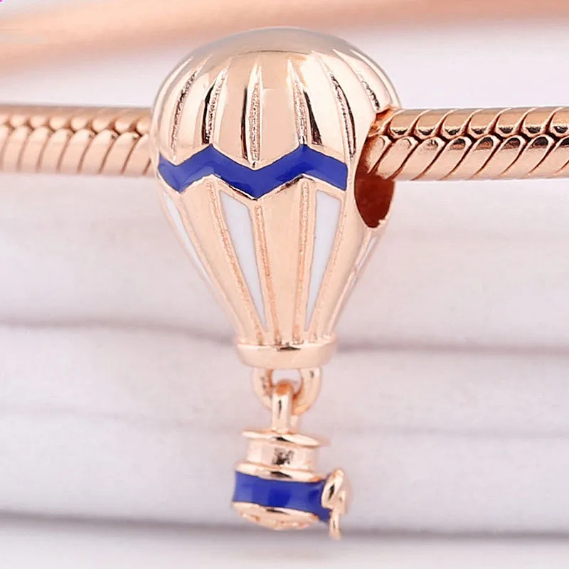 

Original Blue & White Enamel Rose Air Balloon Hanging Pendant Beads Fit 925 Sterling Silver Charm Bracelet Diy Jewelry