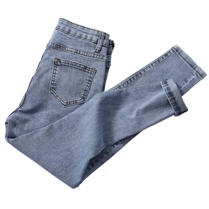 

2019 Jeans Female Denim Pants Blue Color Pencil Pants Ankle Length High Waist Stretch Bottoms Skinny Pants for Women