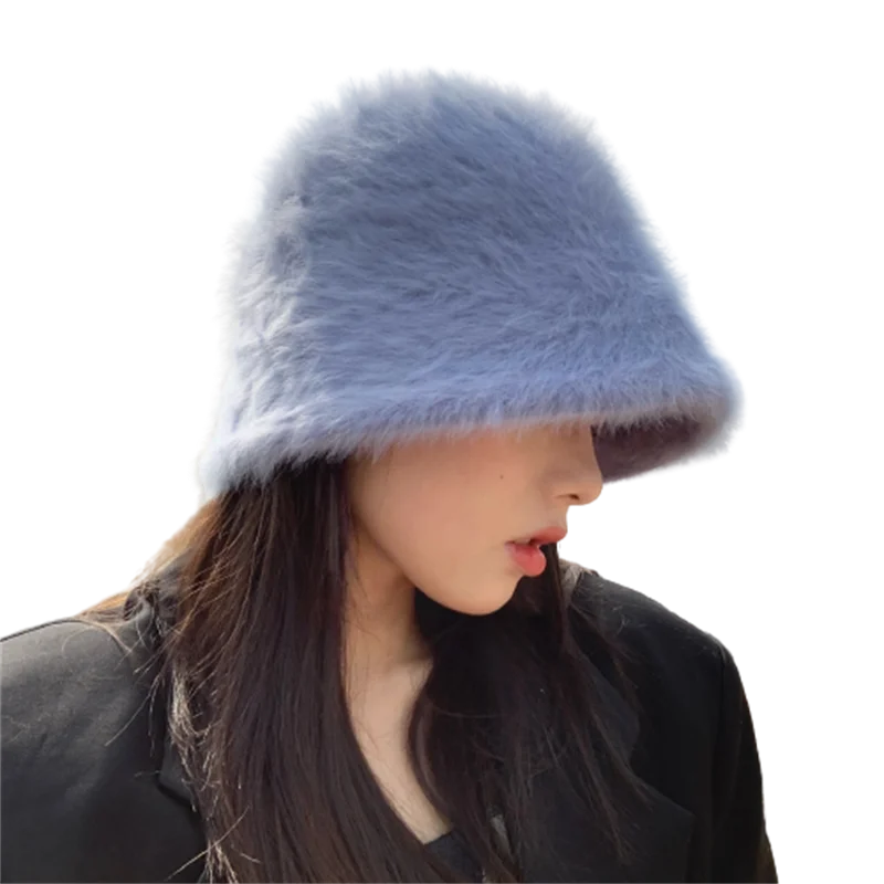 

Новинка, женская шапка-ведро из искусственного кроличьего меха, осенне-зимняя утепленная плюшевая Рыбацкая шапка, Женская Повседневная мод...