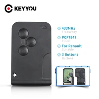 keyyou 3 buttons 433mhz id46 pcf7947 chip for renault clio logan megane 2 3 scenic remote key smart card emergency insert key