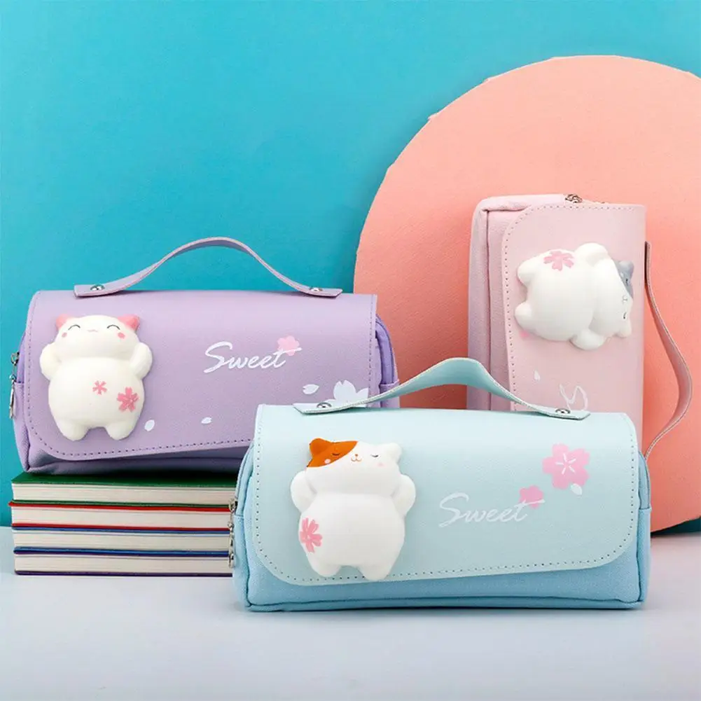 

High Capacity Pencil Bag Handle Pen Case 2 Zippers Pencil Gift Cute School Stationery Supplies Lovely Pouch Organizer Korea K7L7