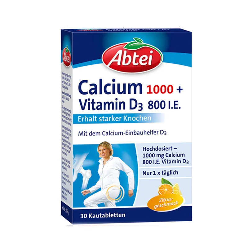 

Abtei Calcium 1000mg+ Vitamin D3 Calcium Supplement for Middle-aged and Elderly Chewable Tablets 30 Tablets/Box, Free Shipping