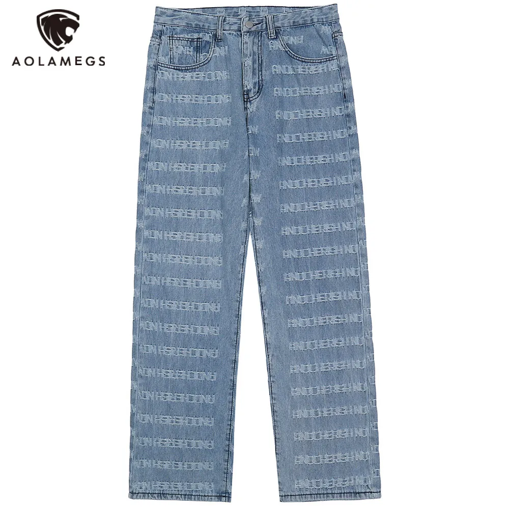

Aolamegs Jeans Men Ripped Washed Classic Straight Denim Pants Autumn Hipster Hip Hop Style Trousers Baggy Cozy Unisex Streetwear