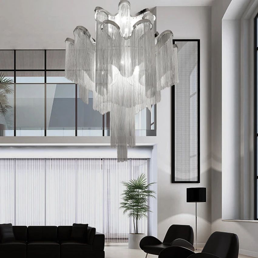 

Modern Home Decor Tassel Pendant Lights Lighting Engineering Luxury Aluminum Chain Fringe Living Room Hall Corridor Hanging Lamp