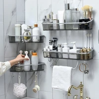 wall mounted triangle storage rack punch free bathroom shelf with hook waterproof shampoo sundries holder home bathroom decor