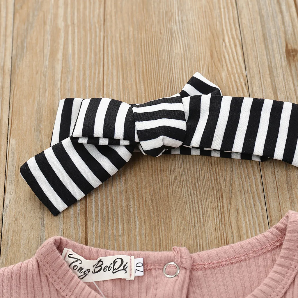 

2021 New Summer 3Pcs Baby Girls Infant Clothes Set Romper Jumpsuit Bowknot Stripe Shorts Outfits Jumpsuit Infant Clothes Set#Y