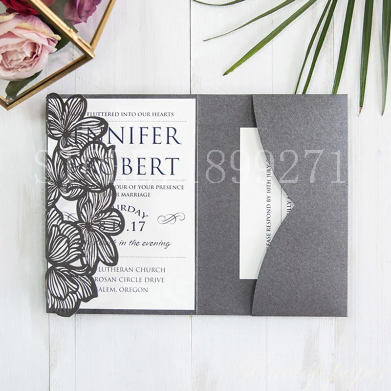Элегантные серые свадебные открытки лазерная резка кружева индийские