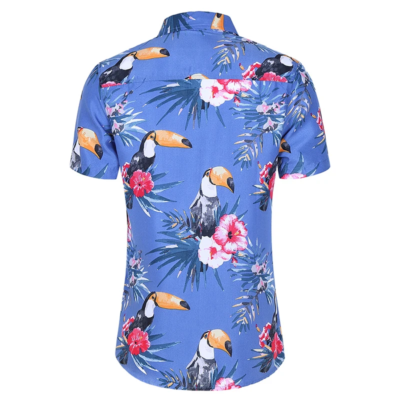 Мужская гавайская рубашка с коротким рукавом Повседневная принтом попугая и