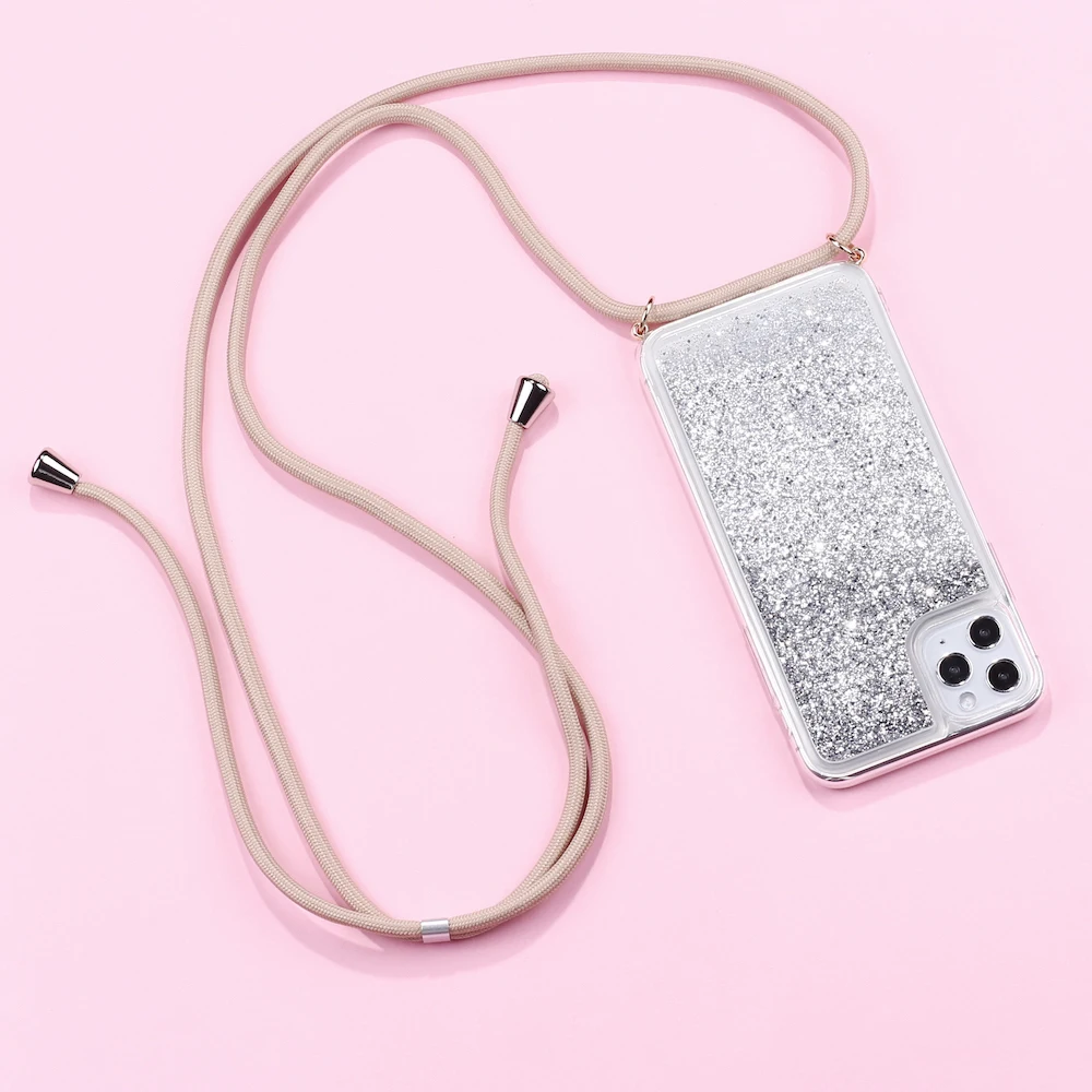 

Sparkle Glitter Strap Cord Chain Phone Necklace Lanyard Phone Case Carry Cover Hang For iPhone 12 11 Pro XS Max XR X 8Plus 8