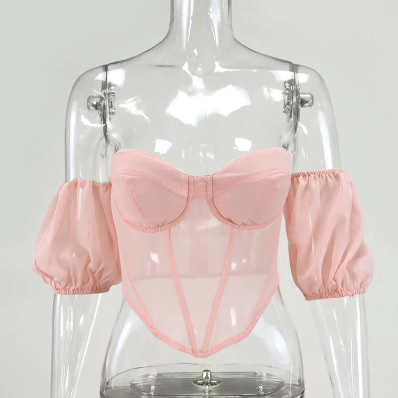 

ONEINALL Black Sexy Shirts For Women V Neck Lantern Short Sleeve Solid Blouses Females Summer Clothing 2021 Fashion New Clothing