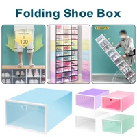new stackable shoe storabe box foldable plastic shoes organizer with transparent lid shoe container bin home storage shoe hange
