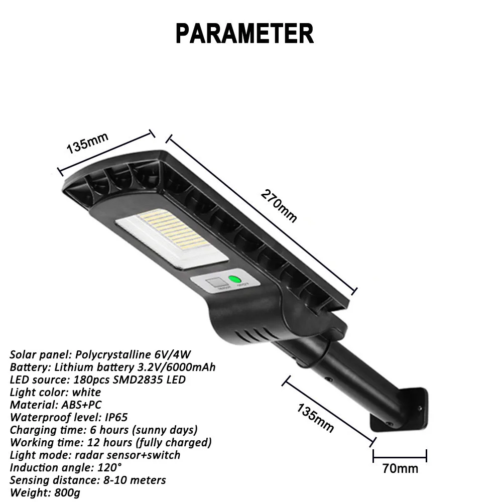 Уличный светильник 180LED с солнечным радарным датчиком наружный 3 2 в/6000 мАч