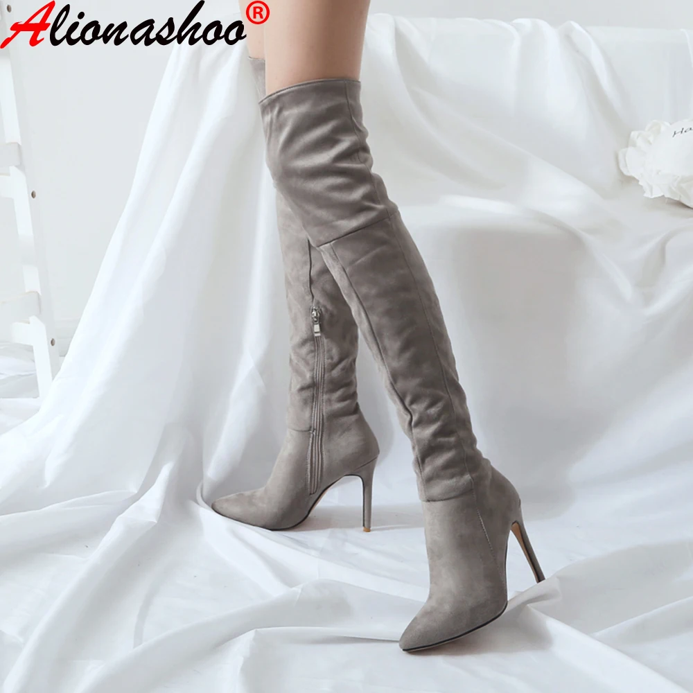 Женские сапоги из искусственной замши Alionashoo зимние до колена пикантные