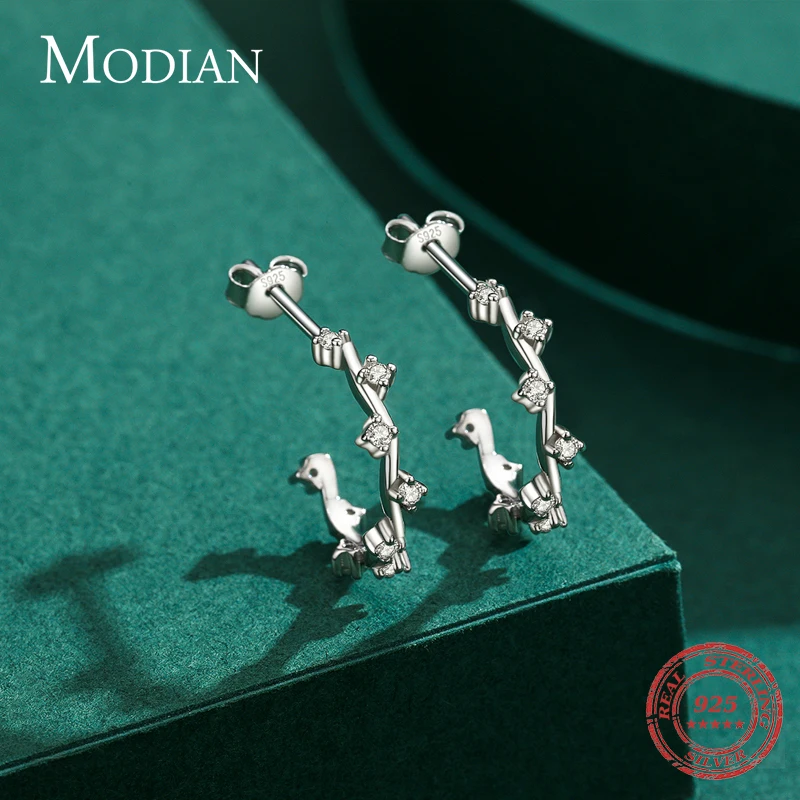 

Modian 100% 925 Sterling SIlver Geometric Line Dazzling Clear CZ Cassic Stud Earrings For Women Wedding Engagement Jewelry Gifts