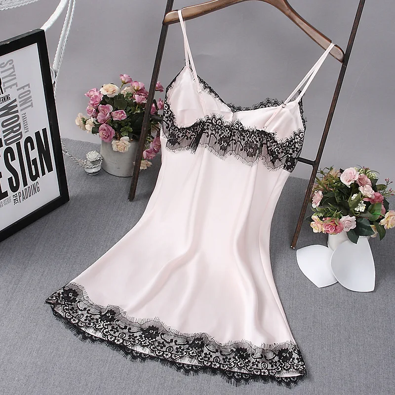 Пикантная Темно Синяя Женская шелковая пижама для сна топ на бретельках Ночная