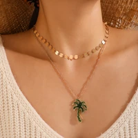 docona bohemia green crystal coconut pendant necklace for women fashion geometry metal clavicle chain female jewelry gift collar