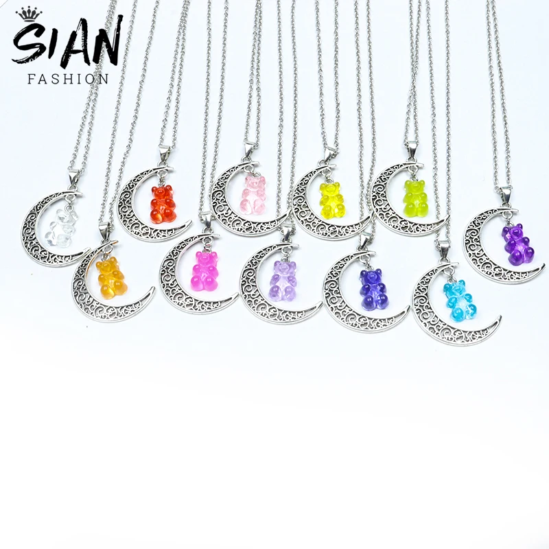 Милое ожерелье ярких цветов с медведем для женщин и мужчин луна стеклянная