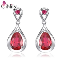 cinily water drop shape red ruby 925 sterling silver earring for women fine jewelry engagement drop earrings se042