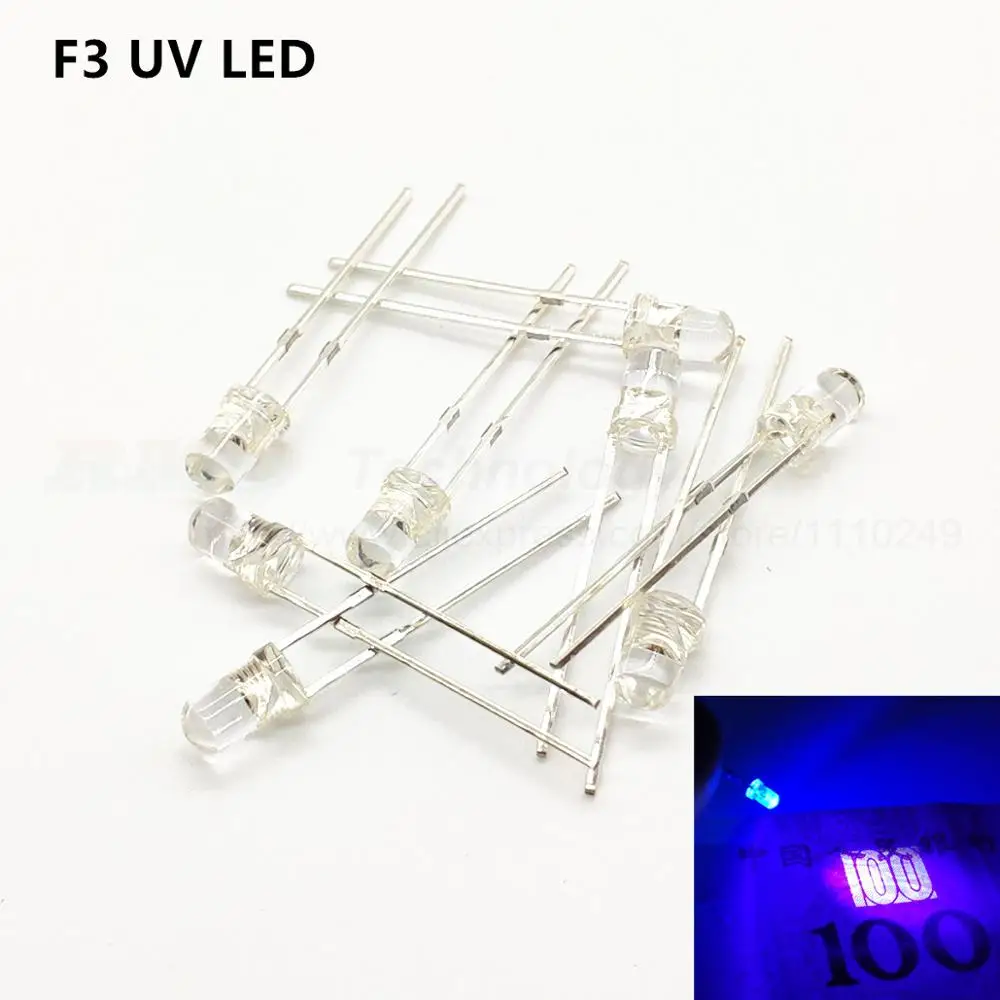 

NEW 50pcs/lot F3 3mm superbright Ultra Violet LED UV Lamp LED 395-400nm Free shipping