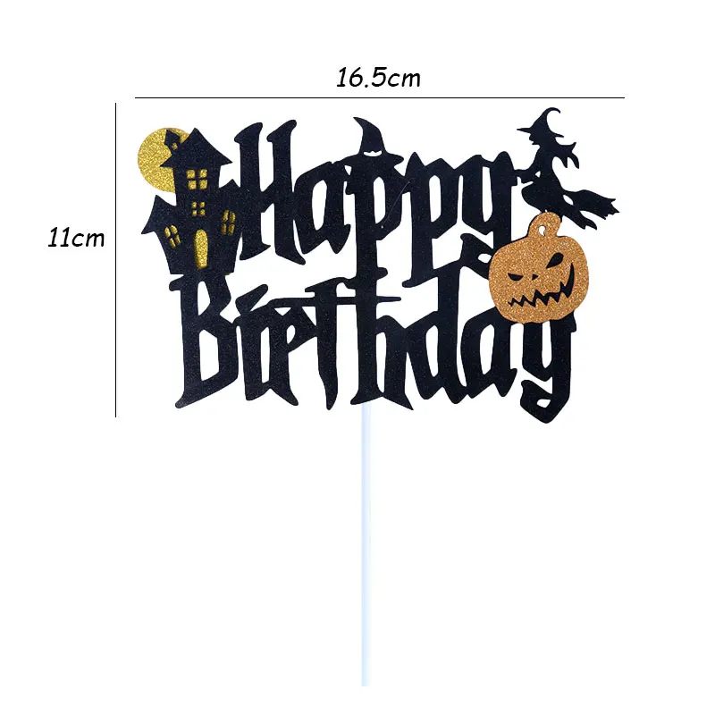 

Halloween Cake Topper Black Happy Birthday Pumpkin Sign cupcake Toppers Cake Decoration for Halloween Witch Ghost bat Cake Flags