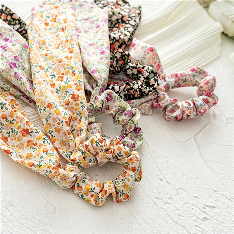 

Floral Print Scrunchies Hair Scarf Bohemia Women Hair Bands Streamers Hair Rope Ties Holder Ponytail Hair Accessories