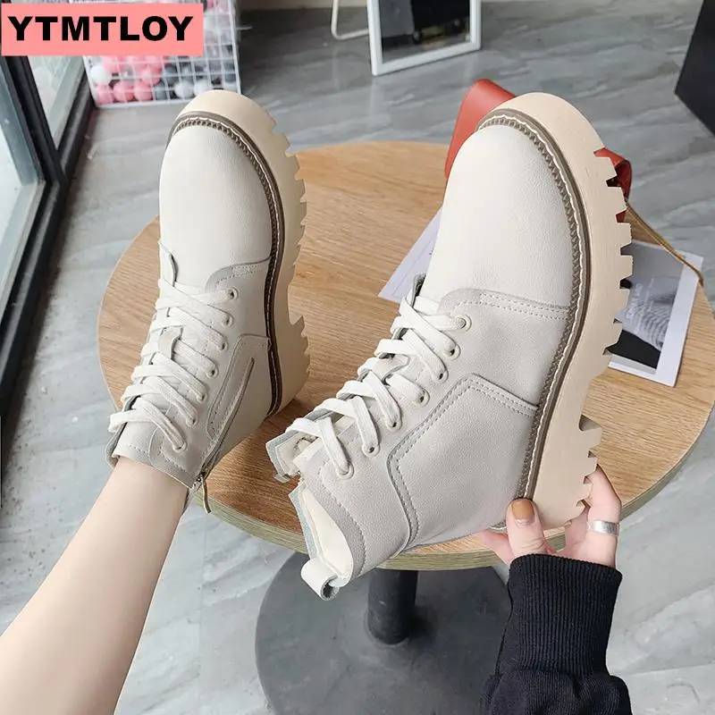 Модные ботильоны Зимние Женские ботинки из искусственной кожи Рабочая обувь с