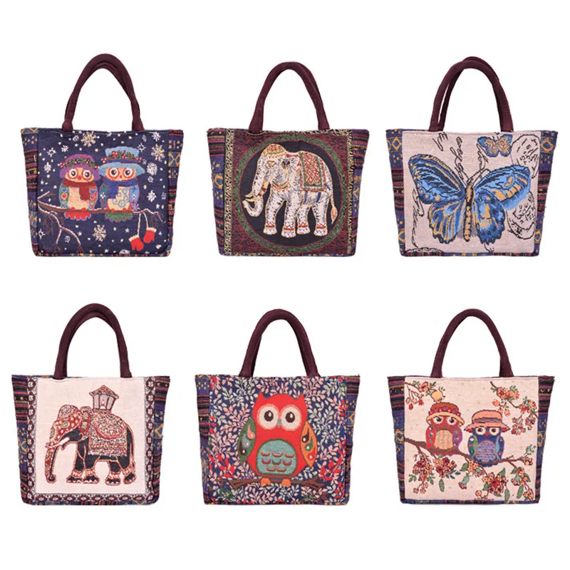 

Новые холщовые сумки в виде совы, женские маленькие квадратные сумки, сумка на одно плечо в этническом стиле, портативная женская сумка для ...