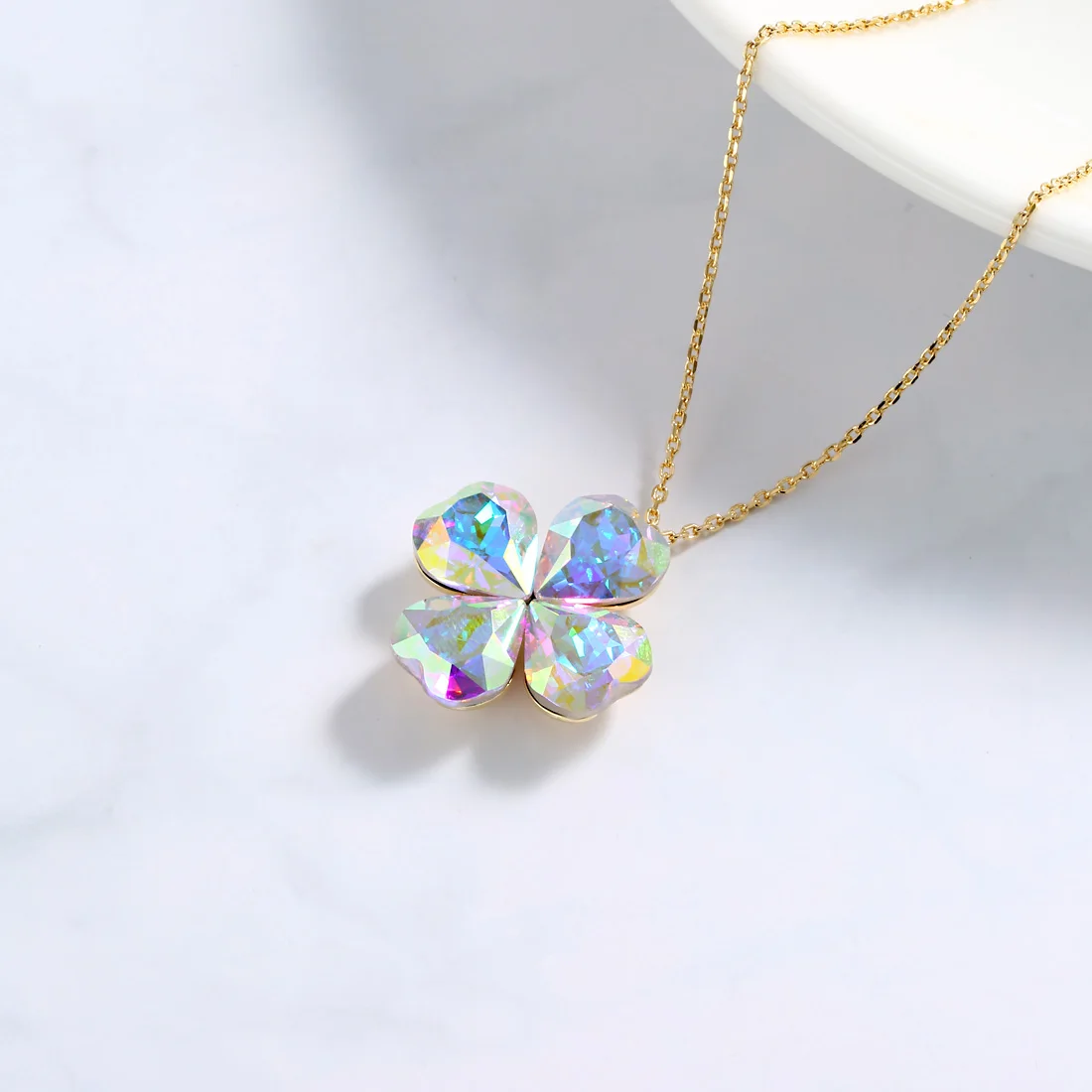 Ожерелье Neoglory с кристаллом в виде 4-листьев клевера для женщин золотые Элегантные