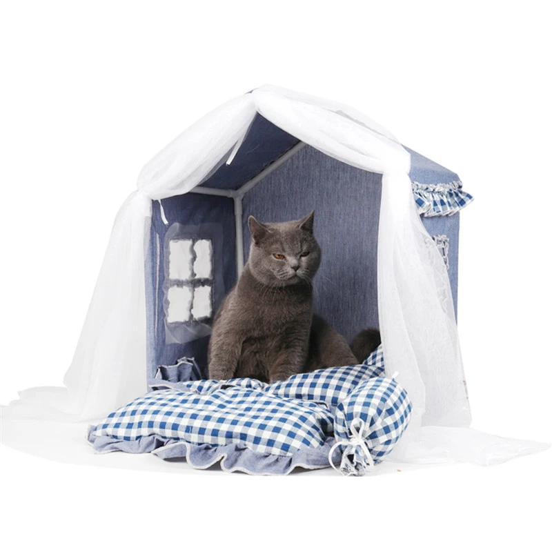 

Палатка для домашних питомцев, дышащий домик для кошек с сеткой, уличная и комнатная сетчатая палатка для маленьких собак, уютная Лежанка дл...