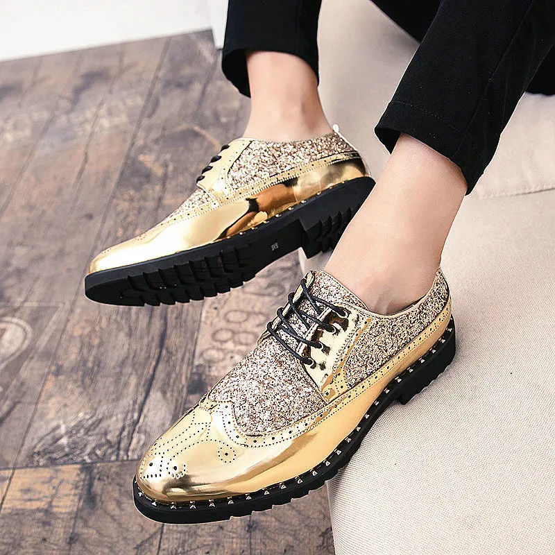 

fashion men footwear leather shoes Men Dress Shoes wedding business Bullock Designer black Gold Oxfords Bling Bling 889