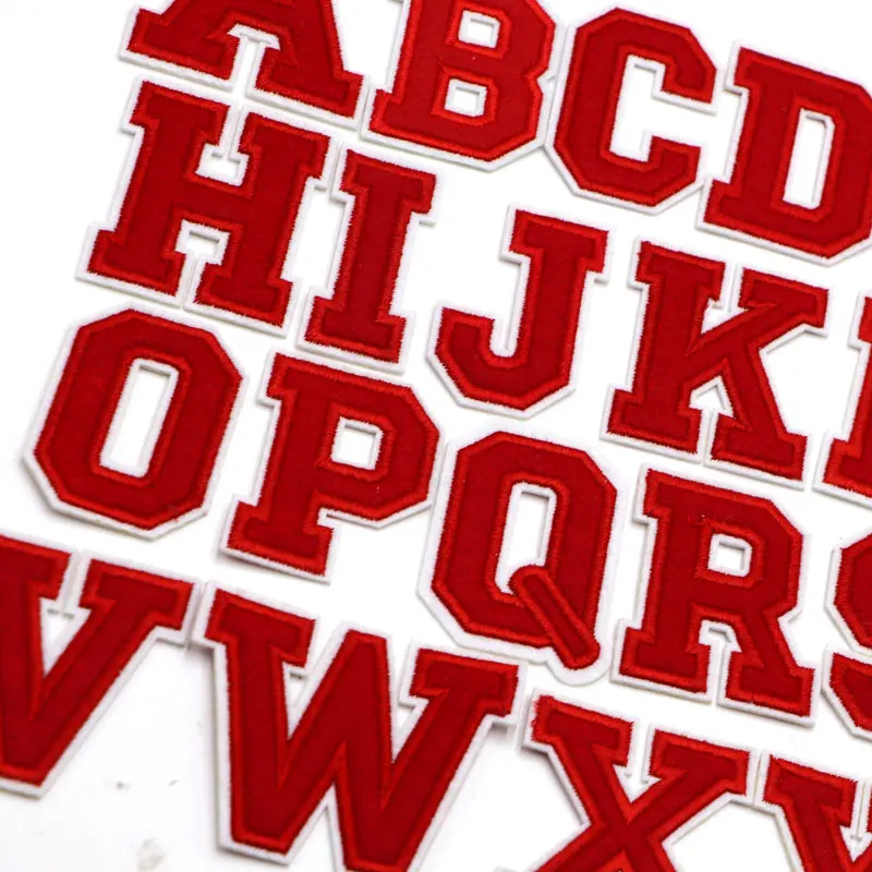 Новинка красная вышивка надпись термоклейкая нашивка именные буквы для одежды
