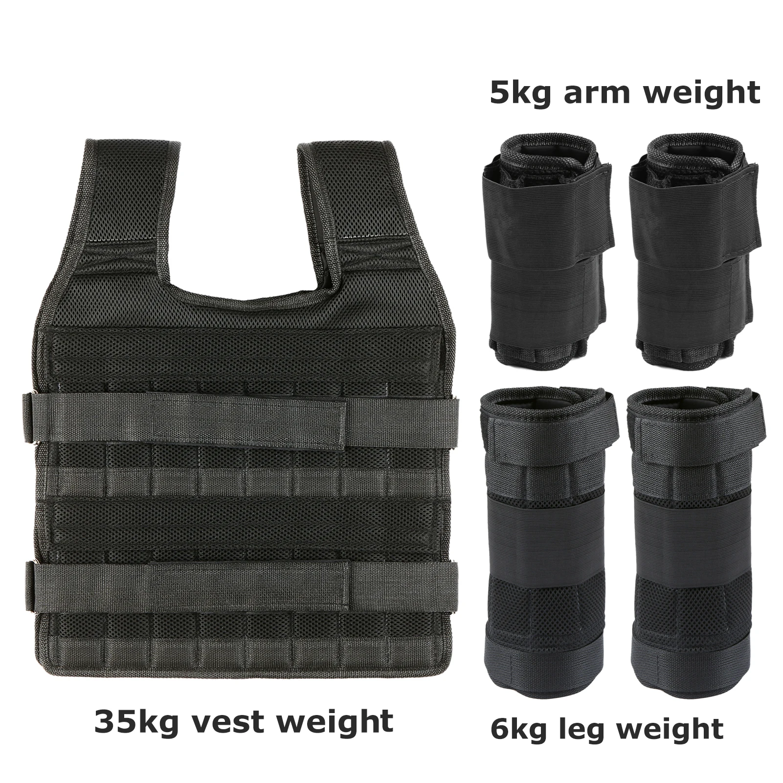 

Max Loading 15kg/35kg Adjustable Vest Weight Exercise Weight Loading Cloth Strength Training with 6kg Leg Weight 5kg Arm (Empty)