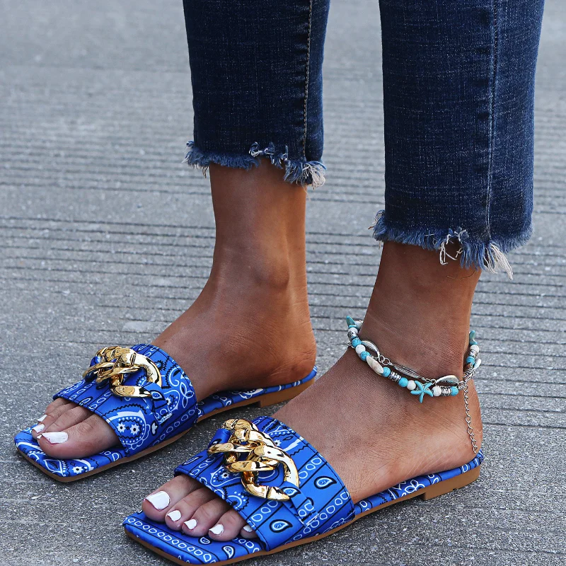 

Casual Women's Slippers Wedge Women's Sandals Chain Flat Women's Beach Shoes Female Footwear Pumps Sandalias De Las Mujeres