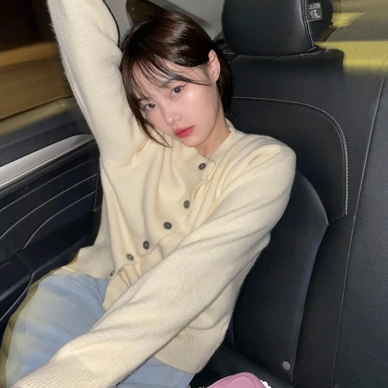 

Женский свитер с длинным рукавом, белый кардиган в Корейском стиле, весна-осень, 2021