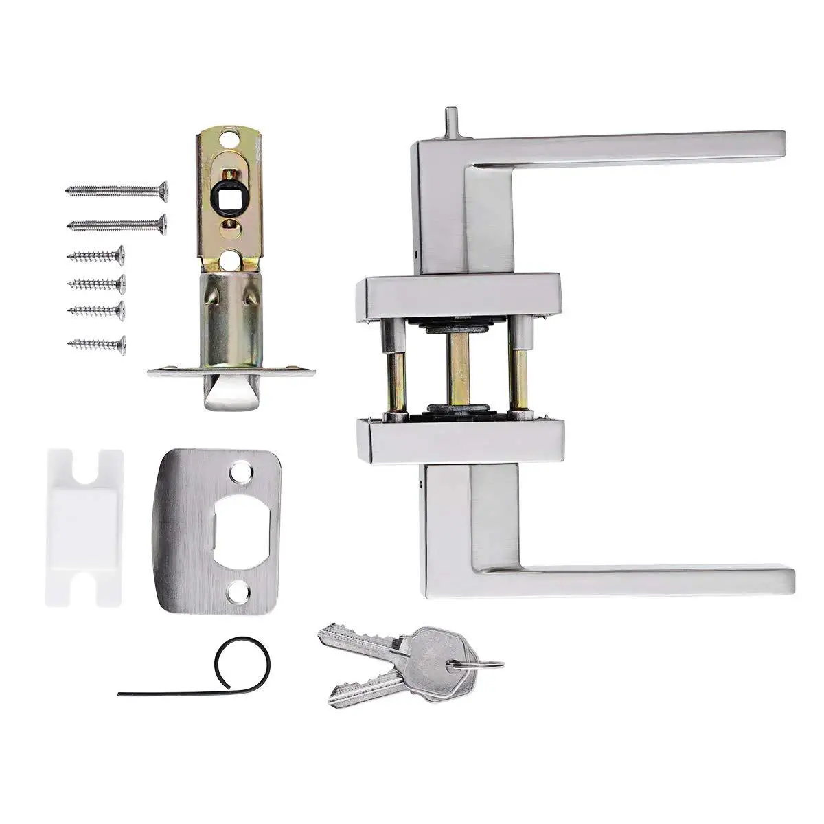 

Stainless Steel Door Handle with Lock Cylinder Front Back Lever Latch Polished Home Security Interior Accessories WF