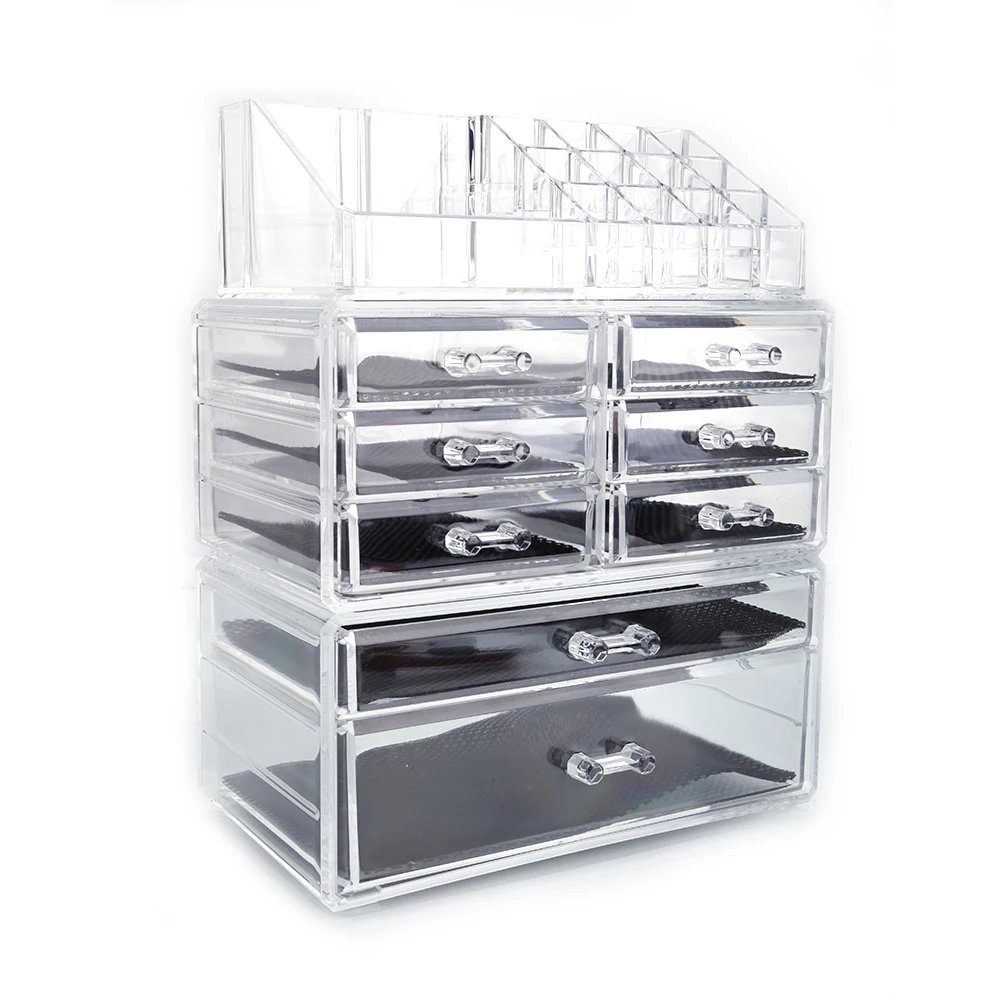 

3Pcs Set Cosmetics Storage Rack/Shelf/Stand Makeup Organizer Case with 6 Small & 2 Large Drawers Transparent[US-Stock]