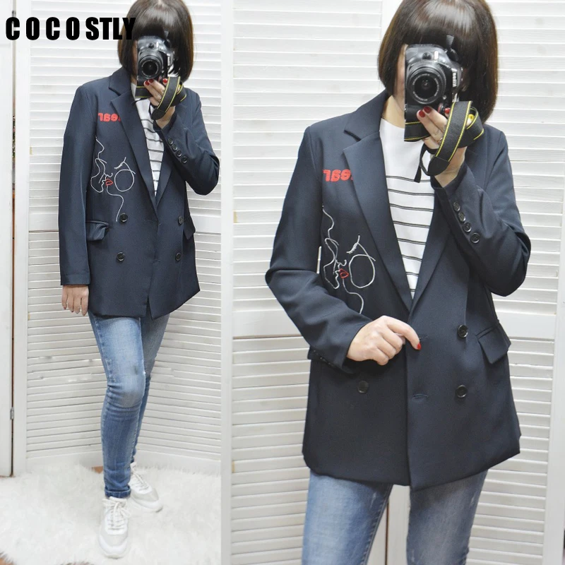 Женский Повседневный пиджак с длинным рукавом элегантный вышивкой карманами